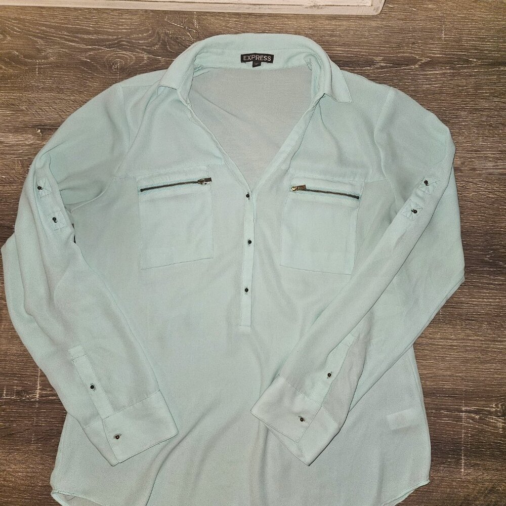 Light Blue Button-Up Blouse - Picture 3 of 11